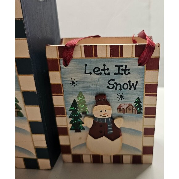 Set Of 3 Wooden "Let It Snow" Decorative Winter Boxes With Ribbon Handles - Picture 4 of 9
